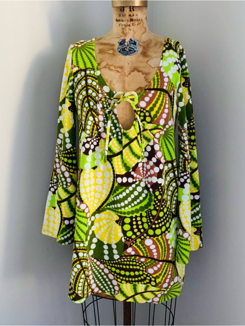 Tibi Pucci Inspired Yellow, White & Green Polka Dot Terry Cover up, XS